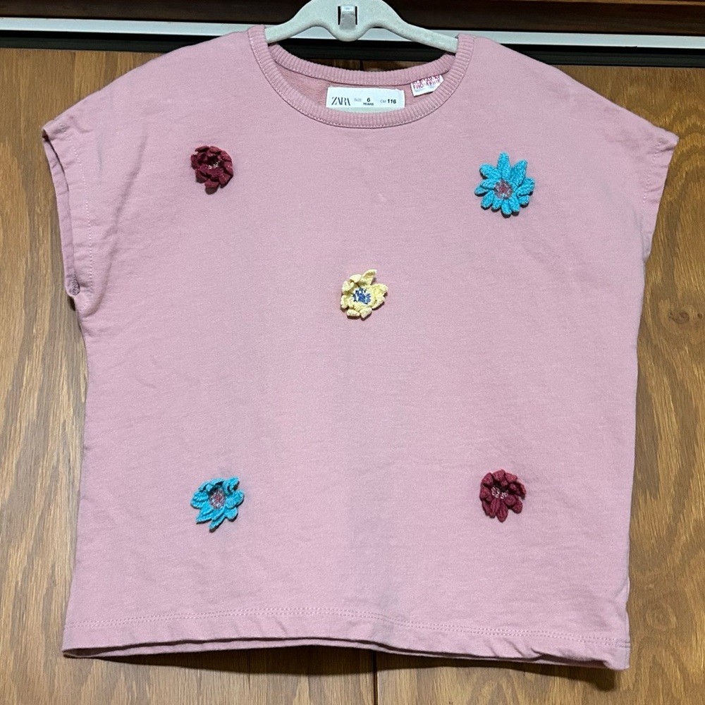 Zara Mauve Tee with Embroidered Flowers